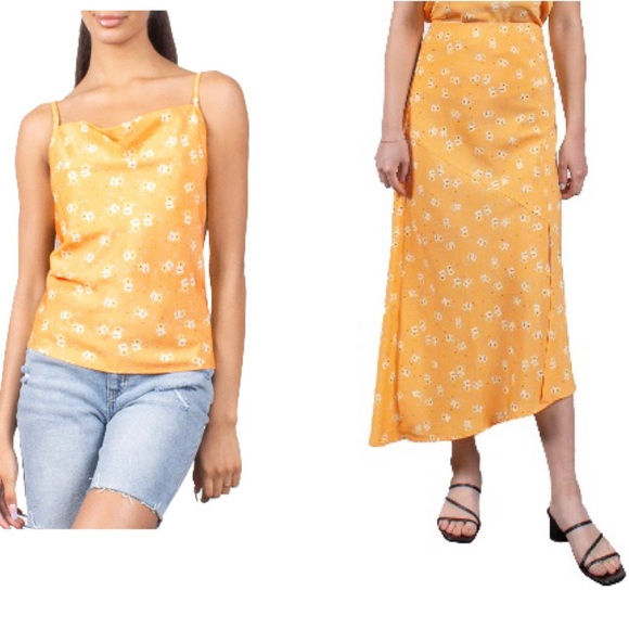 # Cute Matching Satin Top & Side Slit Skirt Set By MAUBY - Picture 1 of 15